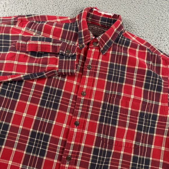 Abercrombie & Fitch Men's Original Chamois Button Down Shirt L Red Plaid Flaw - Picture 1 of 12
